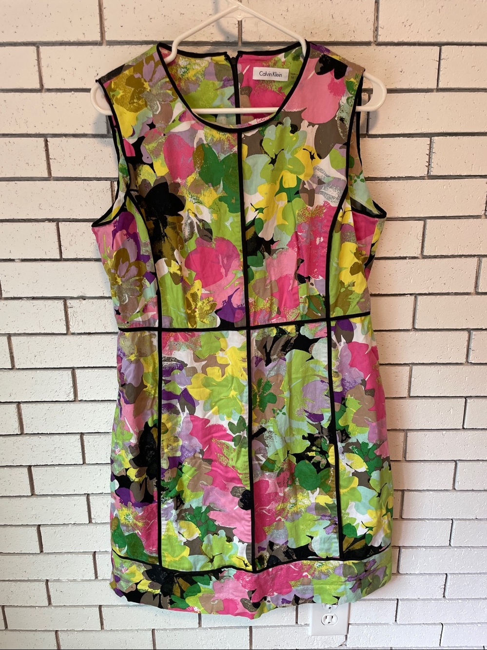Calvin Klein‎ Womens Floral Sleeveless Fit and Flare Dress Pink Green Multi 14